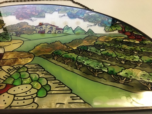 Joan Baker Vitrail Vin & Fromage Fleurs Suncatcher Demi Cercle Suspendu - Photo 17/22