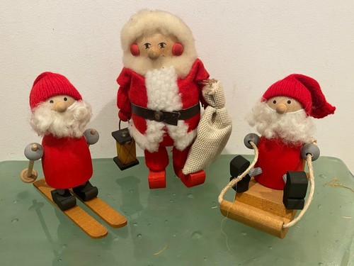 Tomte Sweden Ljungstrom Vintage Lot 3 Santa Wichtel Mini Weihnachtsdeko Ski, Schlitten Set - Bild 13 von 13