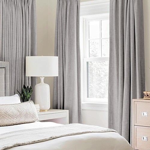 Faux Linen Room Darkening Curtains - Elegant Grommet Blackout Drapes - 52x96 In - Picture 4 of 9
