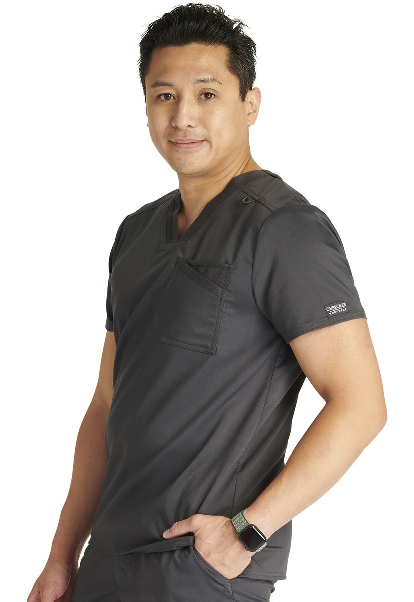Cherokee Workwear Scrubs Men's V Neck Top WW751 PWT Pewter