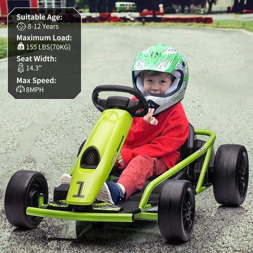 24V Ride on Car Go Kart w/Music & Horn 8MPH High Speed for Kids 8-12 Years Green - Picture 2 of 6