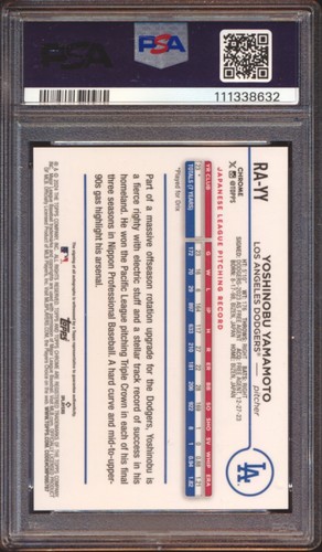 2024 Topps Chrome Yoshinobu Yamamoto Aqua Blue Lavalamp Auto /175 PSA 10! - Bild 2 von 2