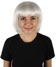 HPO Adult Women's Bangs Cut White Straight Short Wig, Cosplay Wig, HW-7567