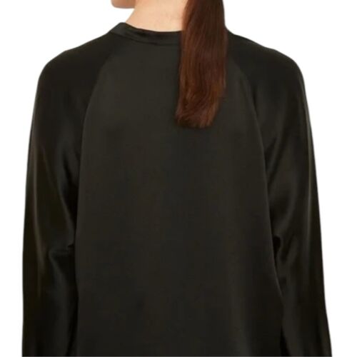 VINCE 100% Silk Band Collar Blouse Dark green Sz Large - Picture 2 of 12