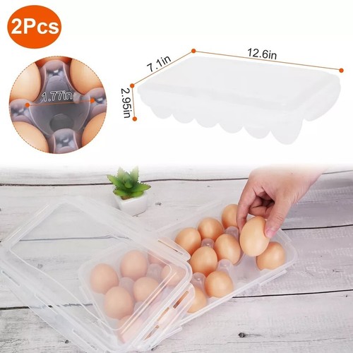2 Packs 18 Cavity Stackable Refrigerator and Pantry Egg Storage Bin Eggs Holder - Picture 3 of 7