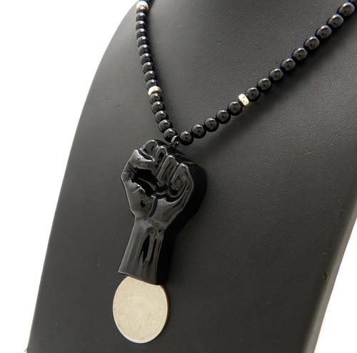 Hip Hop Black Color Rising Fist Pendant 6mm 30" Plastic Beads Necklace XC555BK - Picture 7 of 14