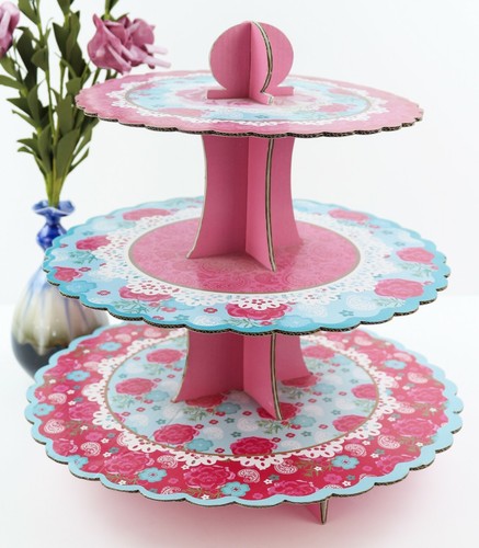 2PK 12'' 3 Livelli Cupcake Stand Porta Muffin Cartone Porta Torte Festa Compleanno - Foto 3 di 23