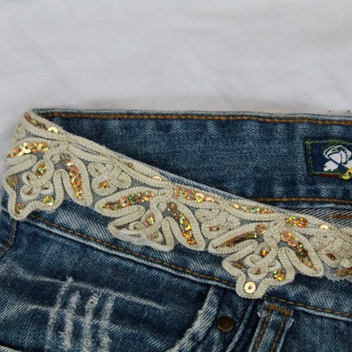 vintage embellished low rise jeans y2k fairy coquette ballet lace - Picture 5 of 6