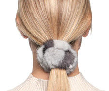 Spotted Gray Mink Fur Hair TieElegant Real Fur Ponytail Holder,Women  s Scrunchie
