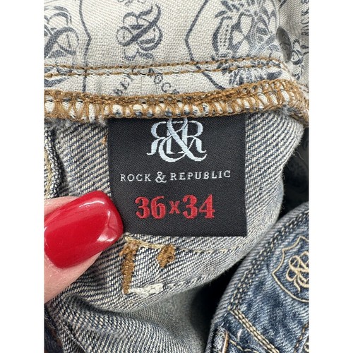 Rock Republic Jeans  Blue Straight Leg Stretch Flap Pockets Preppy Mens 36x34 - Picture 9 of 11
