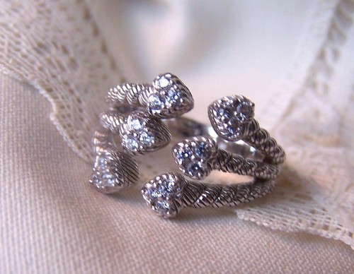 Judith Ripka Sterling Silver Braided Split Shank Cz's 925 Size 5 New! - Picture 6 of 9