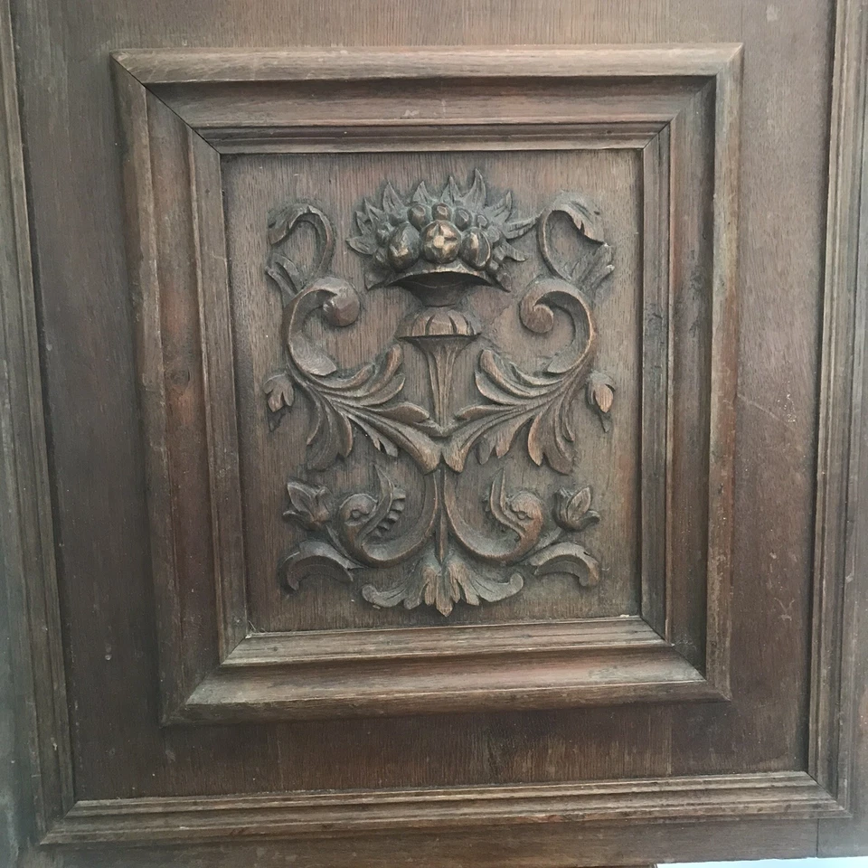 French Antique Carved Panel Door Solid Walnut Wood Urn Sea Creatures 25" x 25” - Image 2 of 4
