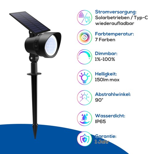 Faretto luce solare LED faretto solare lampada da giardino esterno impermeabile spot luce - Foto 22 di 25