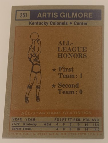 1972-73 Topps #251 Artis Gilmore Kentucky Colonels HOF EX-EXMINT - Picture 2 of 3