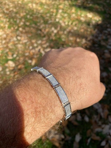 Fine 9.87CT Round Cut Pave Set White Sapphire Men's Luxurious Wedding Bracelet - Picture 3 of 9