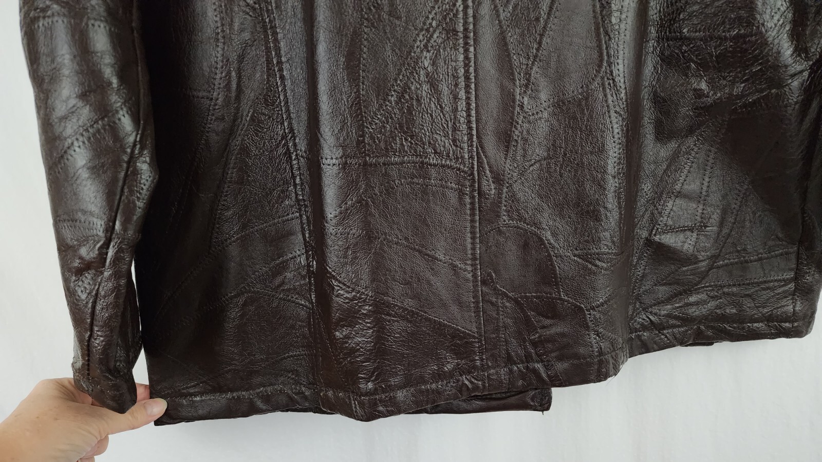 Vintage Patchwork Leather Jacket Brown Womens Lar… - image 9