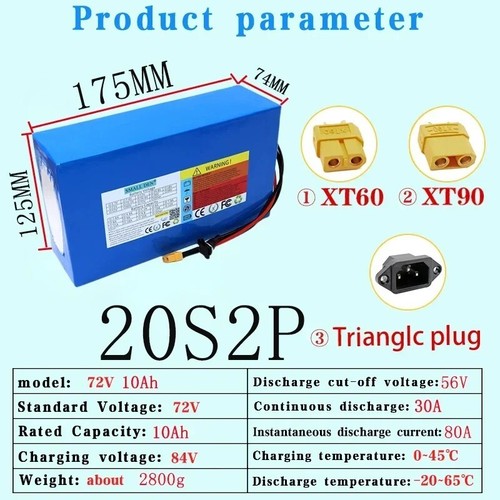 Paquete de baterías 72V 40Ah 30Ah 20Ah 10Ah 21700 para scooter eléctrico bicicleta eléctrica con cargador - Imagen 9 de 9