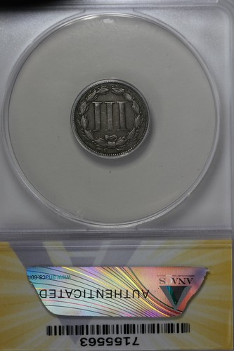 1865 .03 ANACS VF 20 Three Cent Nickel, Liberty Three Cent Piece - Picture 2 of 2