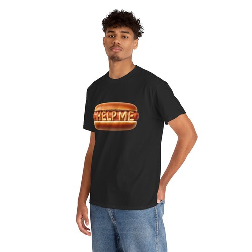 Unisex Adult T Shirt Weird Obscure Sticker Help Me Hotdog Gag Gift Funny Tee - Picture 8 of 25