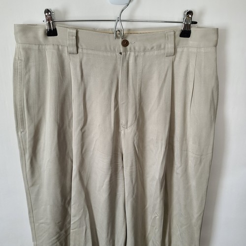 Tommy Bahama Relax 100% Silk Beige Dress Pants Men's Size 35X30 Pleated FLAW - Picture 5 of 11