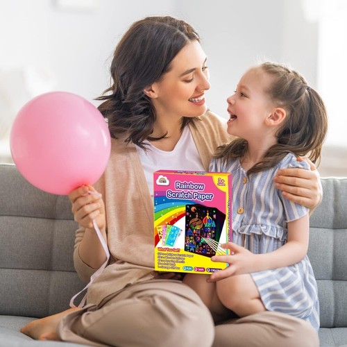ZMLM Scratch Paper Art Set, 60 Pcs Rainbow Magic Scratch Paper for Kids Black... - Picture 6 of 14