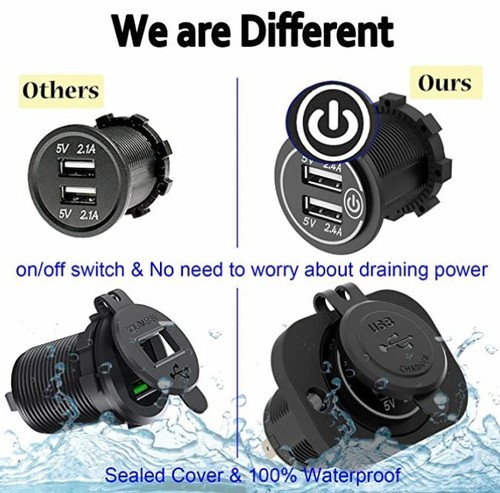 Marine Waterproof 12V 10A Dual 5V/4.8A USB Car Charger Power Outlet On/Off SW. - Picture 3 of 5