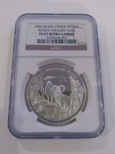 1986 CYPRUS SILVER POUND CYPRIAN WILD SHEEP NGC PF 67 ULTRA CAMEO  - Picture 1 of 2