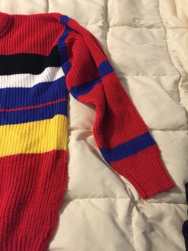 YOUTH LE TIGRE RED BLACK BLUE WHITE STRIPED SWEATER SHIRT SIZE XL 20 X-LARGE - Picture 2 of 5