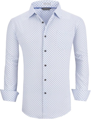 Mens Printed Dress Shirts Long Sleeve Regular Fit Button Down Shirt - Picture 144 of 226
