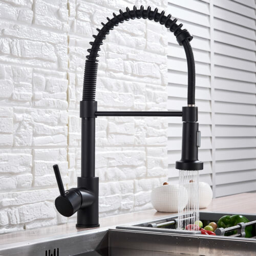 Matt Black Monobloc Kitchen Sink Mixer Tap with Pull Out Hose Spray Single Lever - Picture 9 of 12