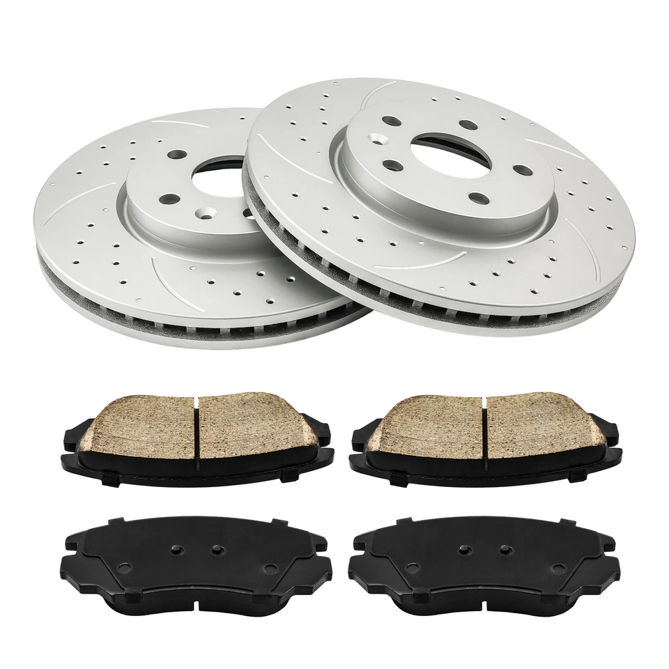 Rotores de freno delanteros perforados y ranurados y pastillas de cerámica para Chevy Equinox 2010-2017 Foto 4 de 4