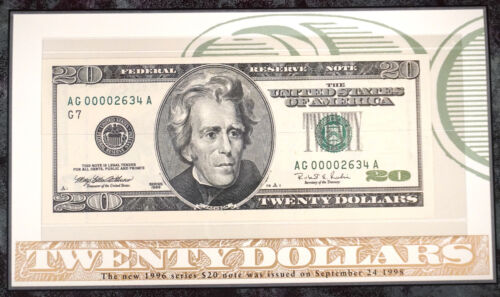 SERIES 1996 LOW NUMBERED UNCIRCULATED $20 NOTE AG 00002634 A - Picture 2 of 4