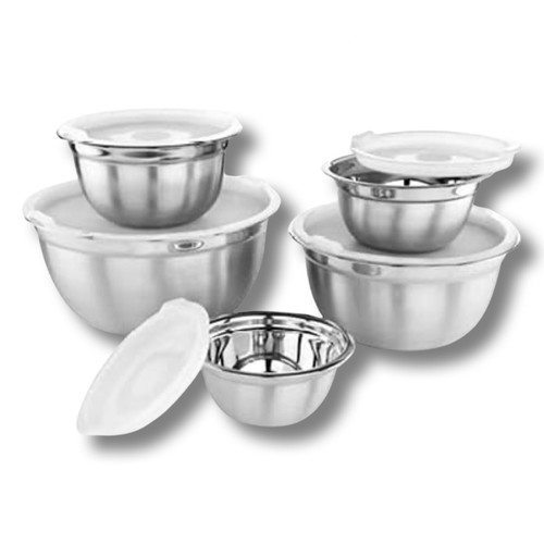 Avador Set of 5 Assorted Sizes Brushed Stainless Steel Mixing Bowls w