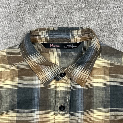 Stoic Shirt Mens Small Button Up Flannel Brown Plaid Lightweight Outdoor Pockets - Picture 3 of 9