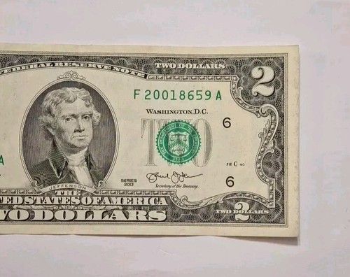 2001 Birthday/Anniversary Year $2 Two Dollar Bill Fancy Serial Number FREE SHI - Picture 3 of 5