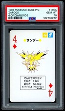 Pokemon ZAPDOS Japanese BLUE Back 4 of Diamonds POKER Playing Card 145A - PSA 10