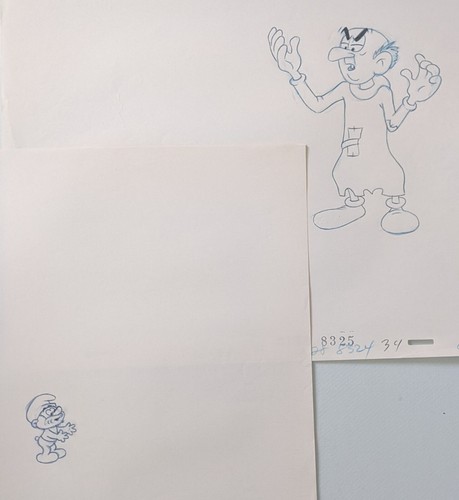 Smurfs Prod Drawing Set Hanna-Barbera 1981+ HB cel  Papa Smurf Gargamel - Picture 1 of 9