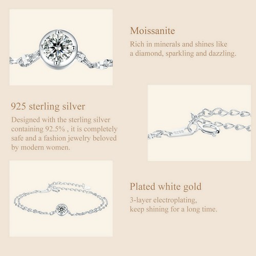Voroco 925 Silver 0.5CT Double-layer Moissanite Bracelet Chain Gift Jewelry 21cm - Picture 9 of 14