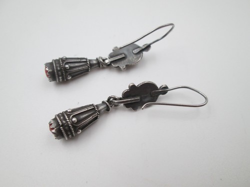 Vintage 1970 Sterling Silver Coral Long Earrings Women 5cm Hook Boho Chic - Picture 6 of 7
