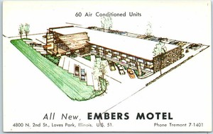 Loves Park Illinois Postcard Quot All New Embers Motel Route