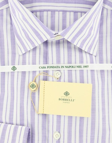 Luigi Borrelli Purple Shirt - Plain Weave with Natural Slubs - 15.75/40 - Picture 2 of 4