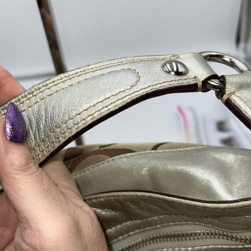 COACH Signature ZOE HOBO Khaki/metallic Jacquard Leather Bag - Picture 7 of 15