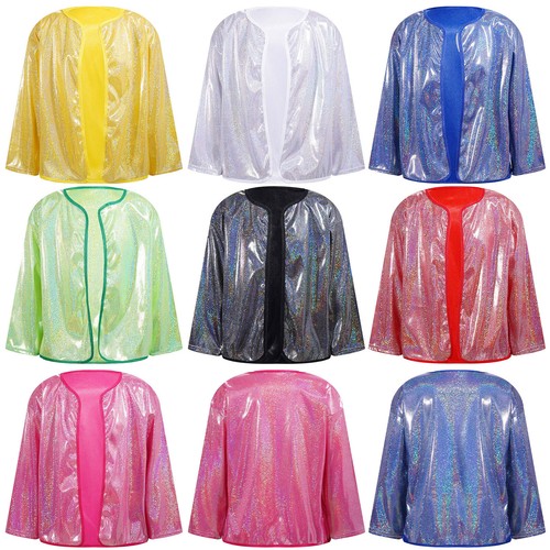 Kids Girls Shrug Long Sleeve Outerwear Sparkle Cardigan Glittery Costume Dance - Picture 2 of 91