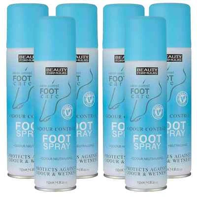 BEAUTY FORMULAS Odour Control Foot Spray Anti Fungal Anti Itching Antibacterial 150ml 6 Pack
