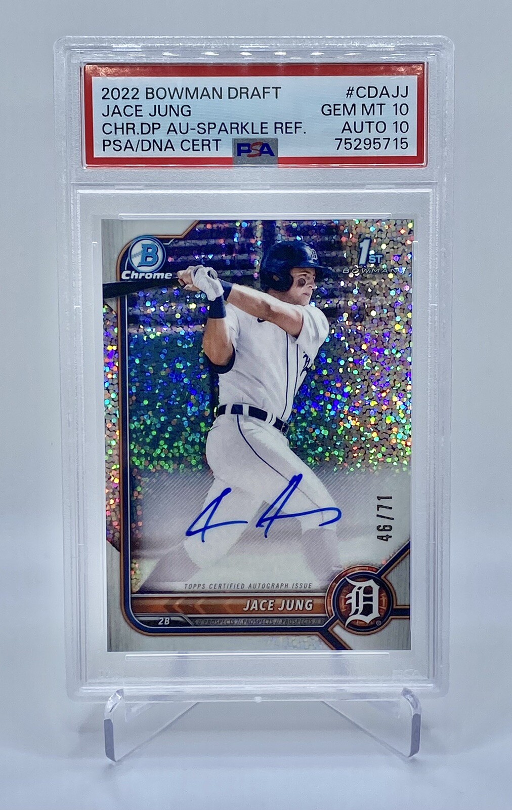 PSA 10 Jace Jung 2022 Bowman Draft Chrome 1st Auto RC Sparkle Refractor /71