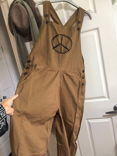 Tree of Life 100% Cotton Peace Sign Overalls Jumpsuit L NEW 🌻 - Picture 3 of 10