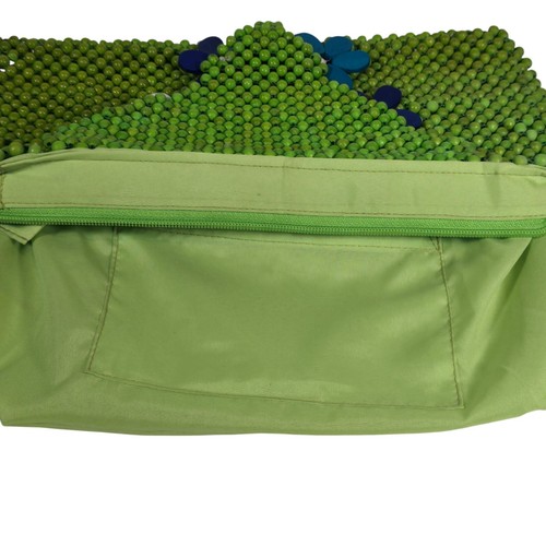 Pochette boho perline legno fiori applicazione retrò verde borsetta estate festival - Foto 11 di 15