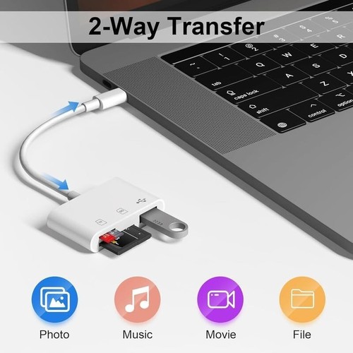 Memory Card Reader with USB Camera Adapter Plug and Play for iPhone - Picture 3 of 7