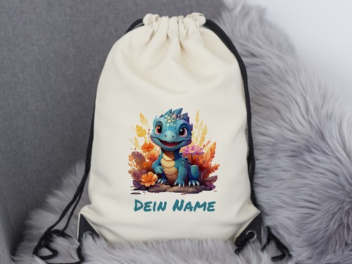 Turnbeutel personalisiert Dinosaurier, Sportbeutel für Kinder Einschulung - Bild 5 von 7