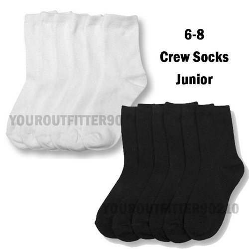 12 Pairs Kids 6-8 Black White Uniform School  Crew Socks Boy's Girl's Junior - Picture 1 of 3